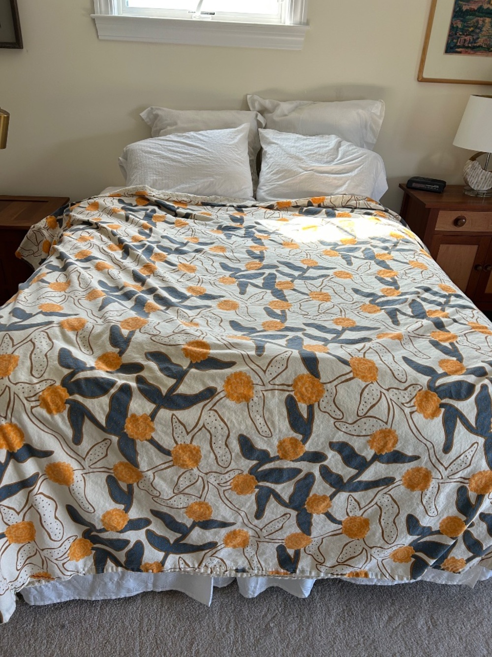 IKEA AROMATISK Marigold Duvet Cover King white green yellow floral